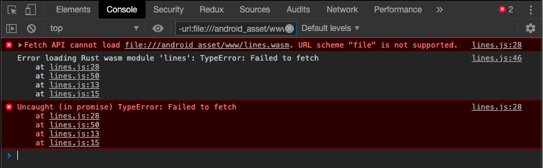 Chrome devtools fetch api file download error