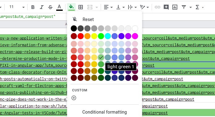 Color cells using keyboard shortcuts in Google Sheets