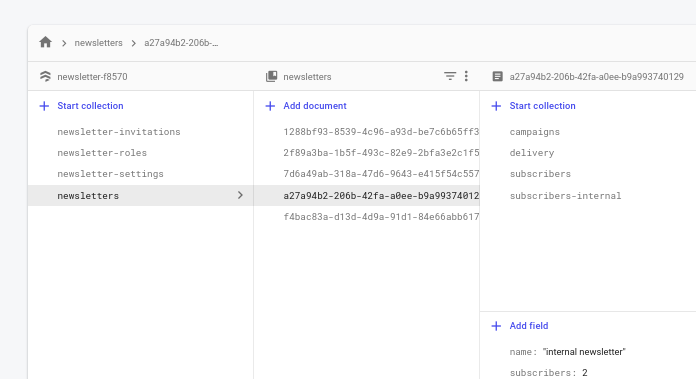 firestore console view